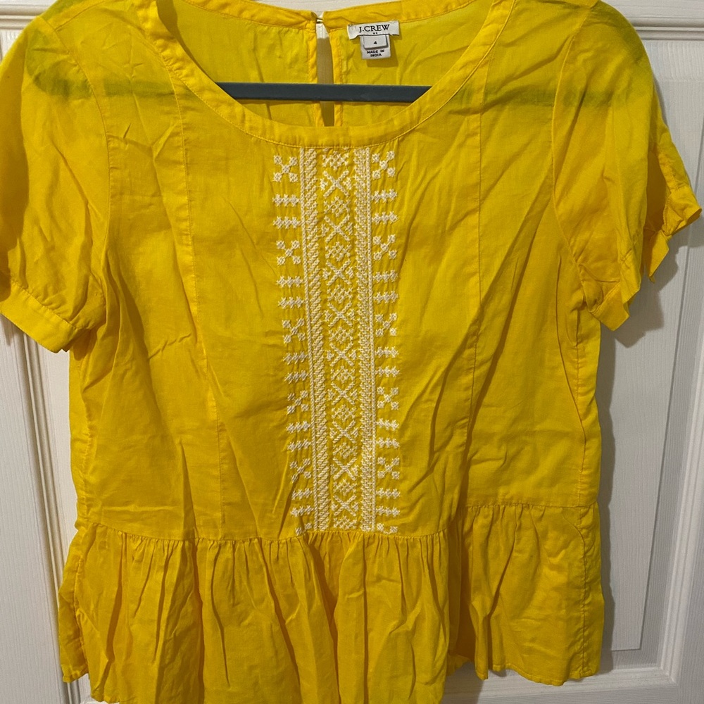 J.Crew Lemon embroidered tie sleeve top